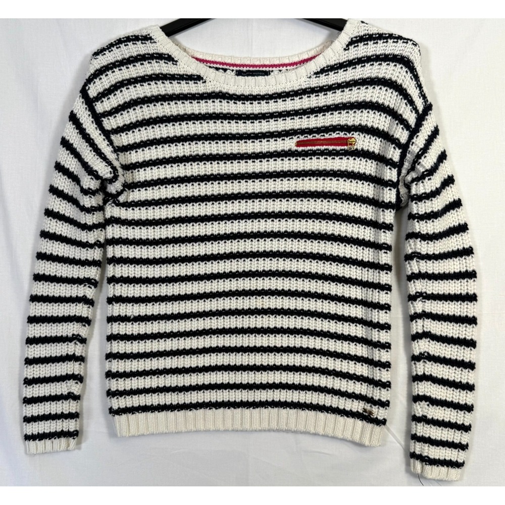 Tommy Hilfiger Women's Size S/P Cotton Heavy‎ Sweater Navy & Ivory Stripes
